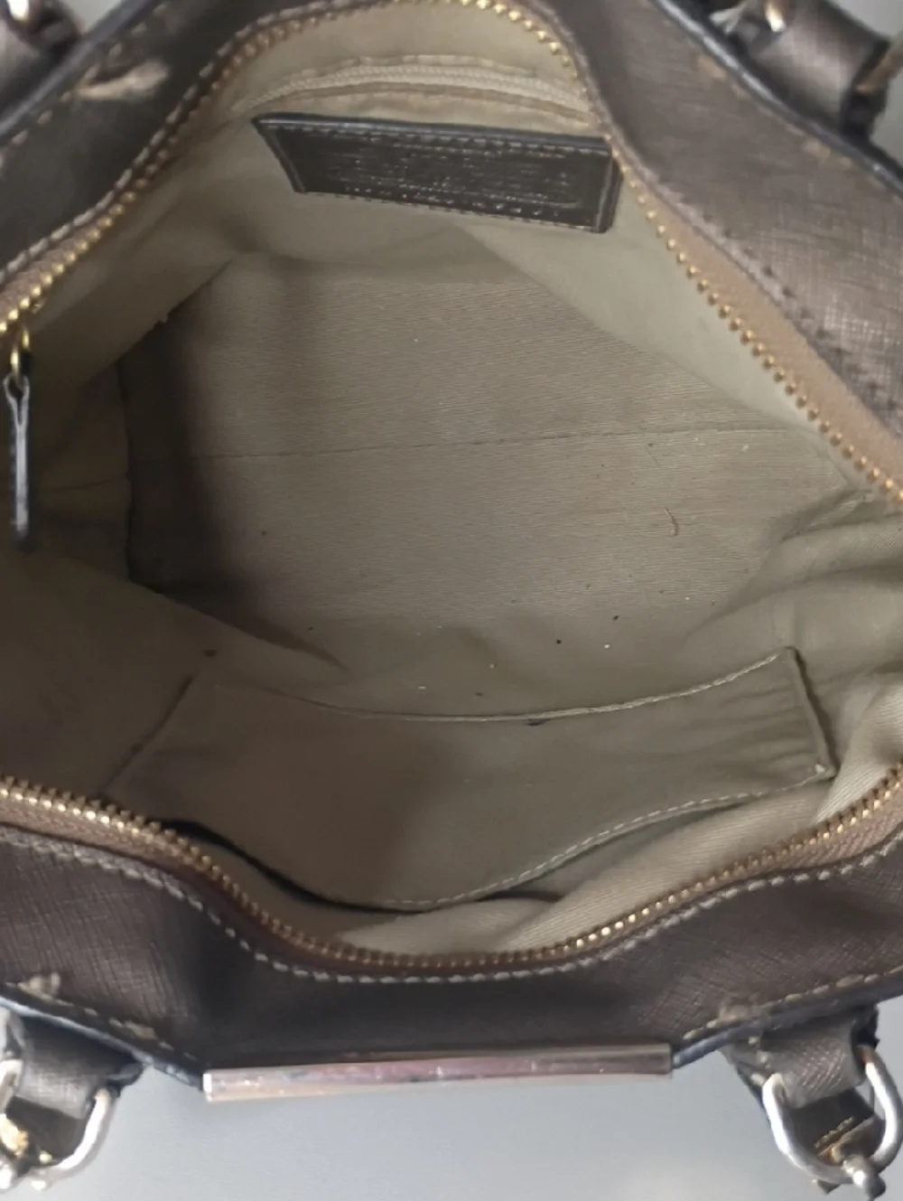 Coach Madison Saffiano Mini North South Tote Bronze Purse Bag
